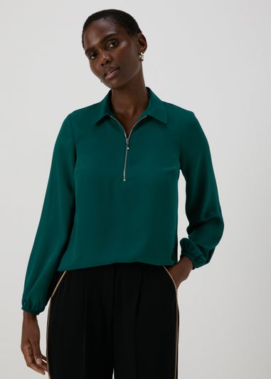 Et Vous Green Zip Blouse