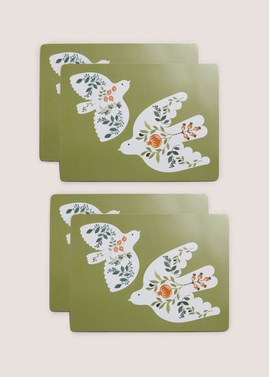 4 Pack Green Bird Cork Placemats