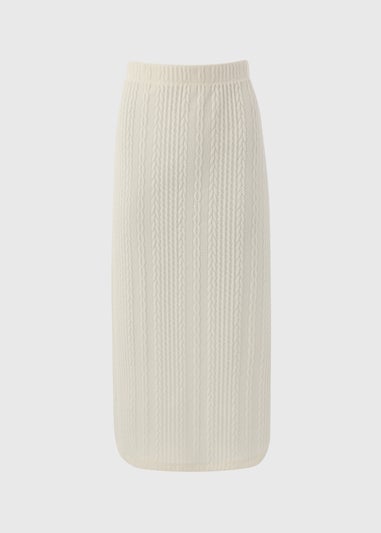 Cream Cable Knit Midi Skirt