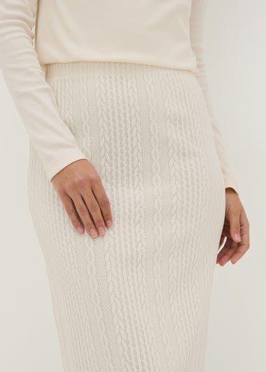 Cream Cable Knit Midi Skirt