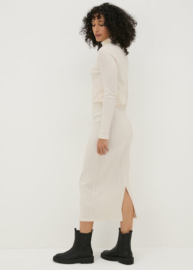 Cream Cable Knit Midi Skirt