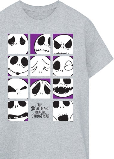 Disney The Nightmare Before Christmas Jack Faces Heather Grey Printed Boyfriend Fit T-Shirt