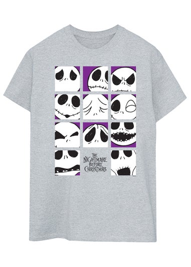 Disney The Nightmare Before Christmas Jack Faces Heather Grey Printed Boyfriend Fit T-Shirt