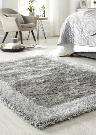 Origins Silver Shimmer Shaggy Border Rug (120X170)