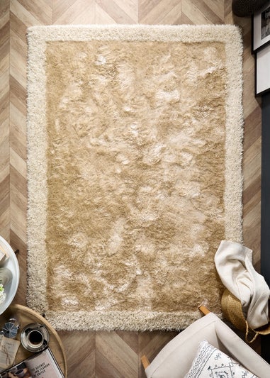 Origins Champagne Shimmer Shaggy Border Rug