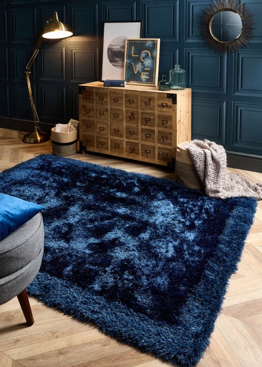 Origins Indigo Shimmer Shaggy Border Rug (80X150)