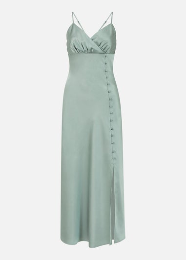 Mela Silver Satin Button Detail Slip Dress