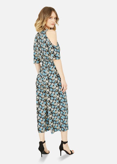 Mela Navy Flower Cold Shoulder Jumpsuit