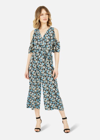 Mela Navy Flower Cold Shoulder Jumpsuit