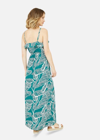 Mela Green Tropical Print Maxi Frill Dress