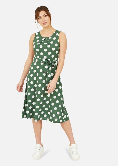 Mela Green Polka Dot Sleeveless Midi Dress