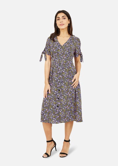 Yumi Purple Ditsy Print Floral Midi Dress