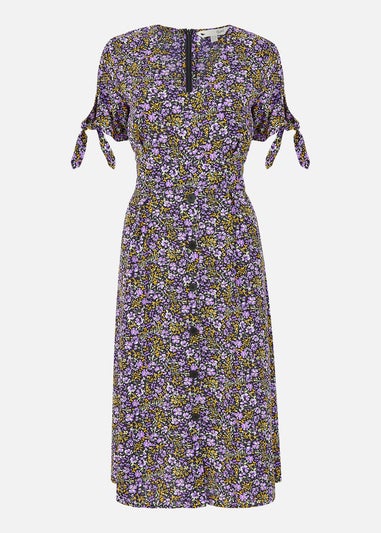 Yumi Purple Ditsy Print Floral Midi Dress