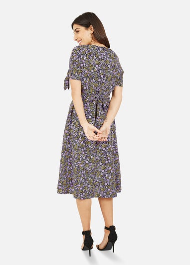 Yumi Purple Ditsy Print Floral Midi Dress