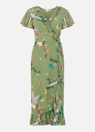 Yumi Green Frill Crane Wrap Midi Dress