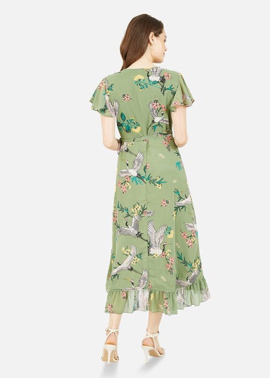 Yumi Green Frill Crane Wrap Midi Dress