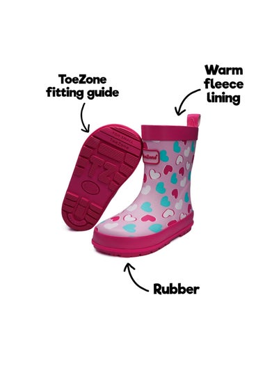 ToeZone Girls Pink Belle Love Heart Wellies (Younger 6- Older 12)