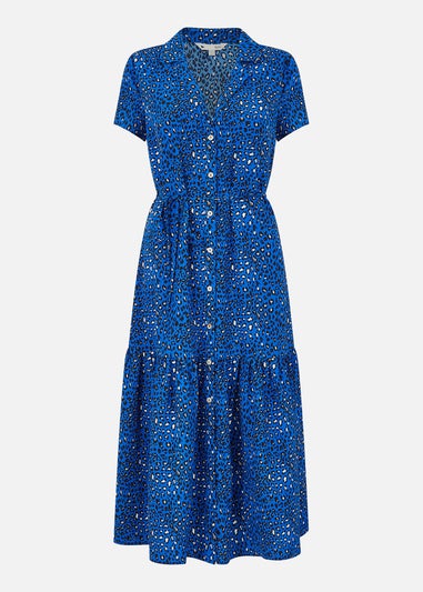 Yumi Blue Animal Print Midi Shirt Dress