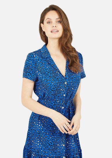 Yumi Blue Animal Print Midi Shirt Dress