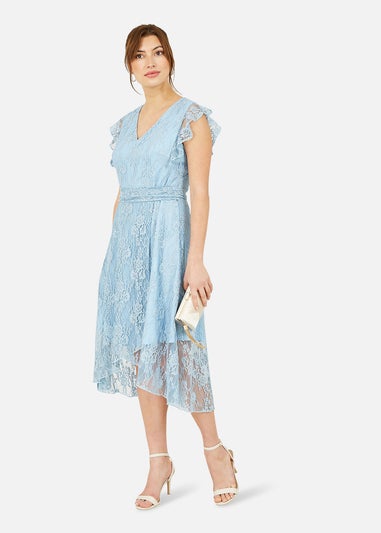 Yumi Blue Frill Cross Over Skirt Lace Dress