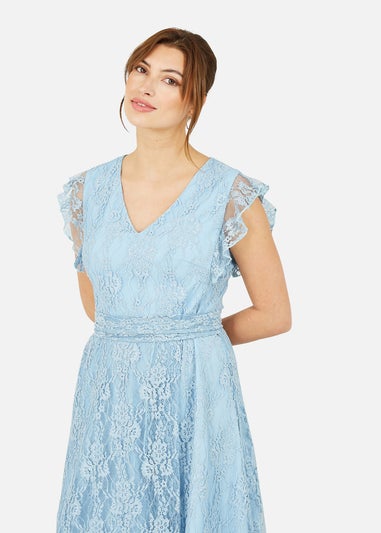 Yumi Blue Frill Cross Over Skirt Lace Dress