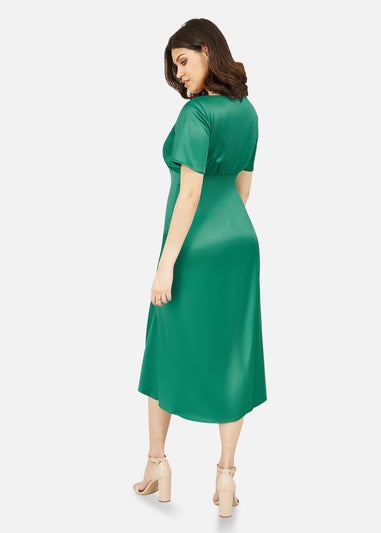 Yumi Emerald Green Satin Button Down Midi Dress