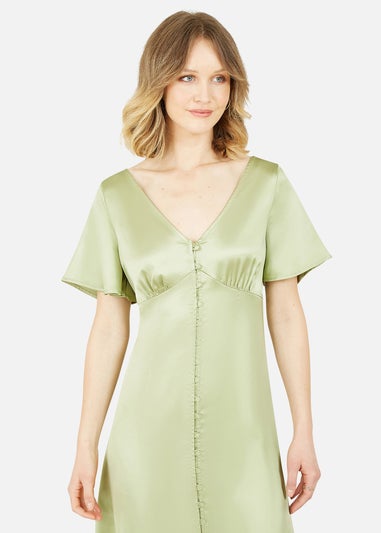 Yumi Green Satin Button Down Dress