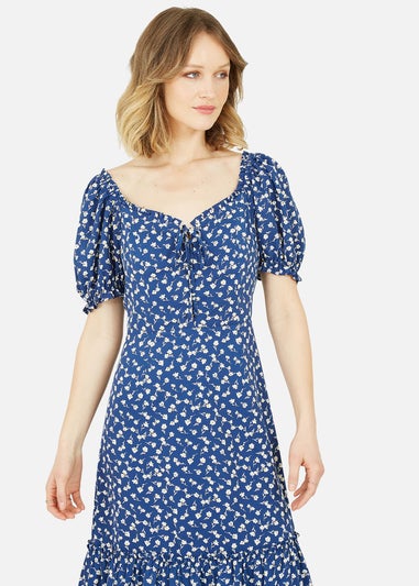 Yumi Navy Ditsy Print Gypsy Midi Dress