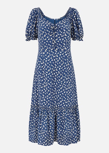 Yumi Navy Ditsy Print Gypsy Midi Dress