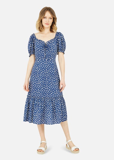 Yumi Navy Ditsy Print Gypsy Midi Dress