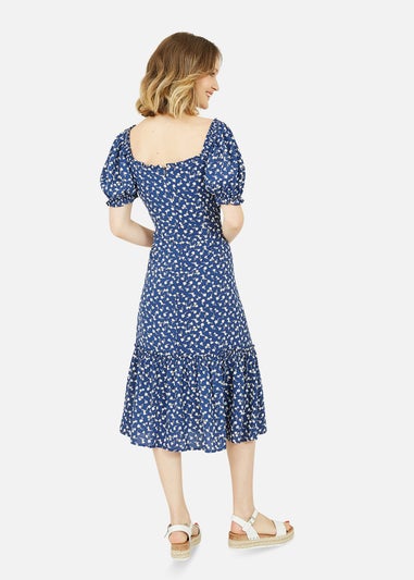 Yumi Navy Ditsy Print Gypsy Midi Dress