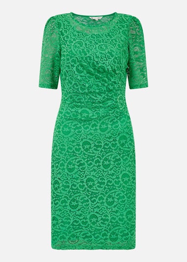 Yumi Green Ruched Lace Dress