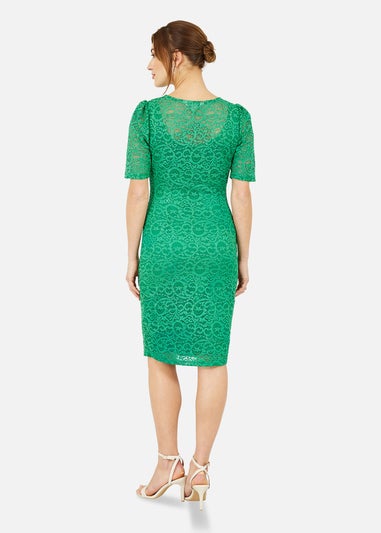 Yumi Green Ruched Lace Dress