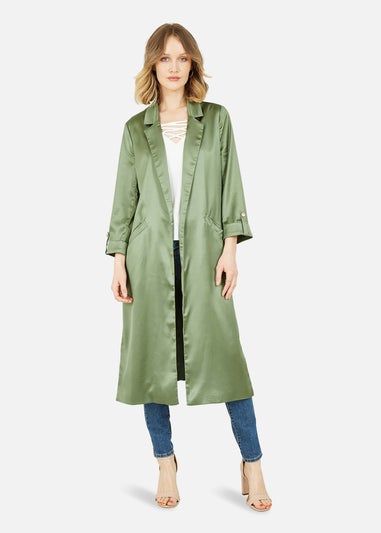 Yumi Green Satin Feel Longline Kimono Jacket