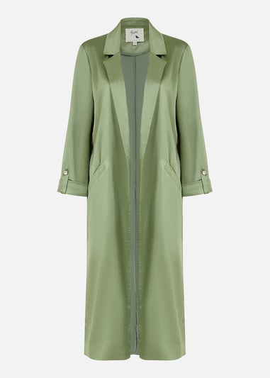 Yumi Green Satin Feel Longline Kimono Jacket