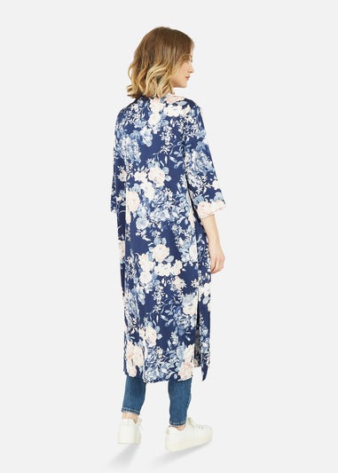 Yumi Navy Floral Satin Kimono