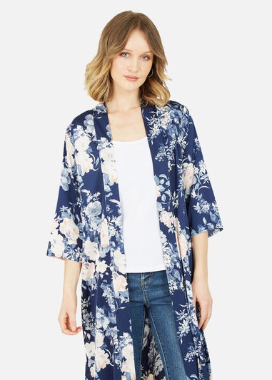 Yumi Navy Floral Satin Kimono