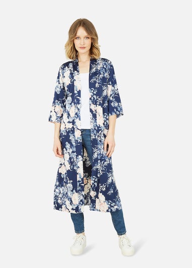 Yumi Navy Floral Satin Kimono