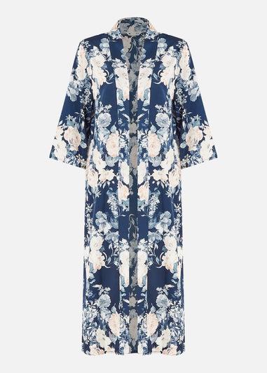 Yumi Navy Floral Satin Kimono