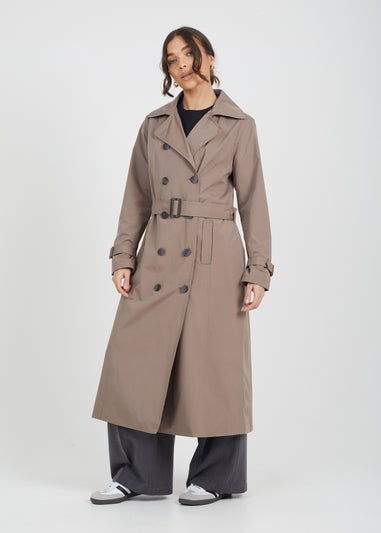 Brave Soul Brown Double-Breasted Longline Trench Coat