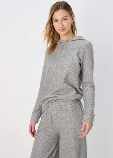 Grey Ribbed Pullover Hoodie