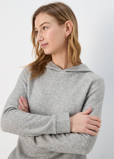 Grey Ribbed Pullover Hoodie