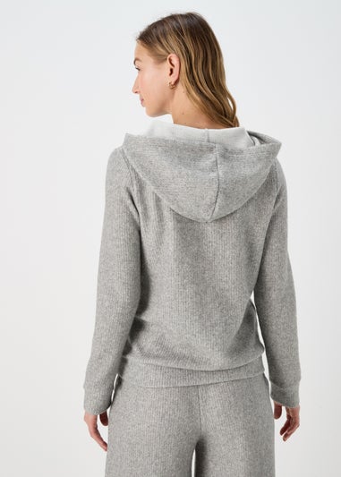 Grey Ribbed Pullover Hoodie