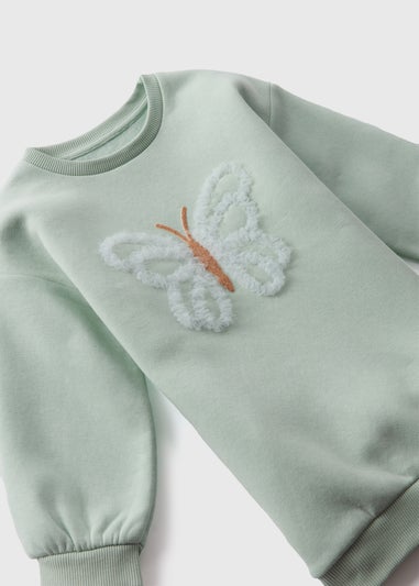 Girls Sage Green Butterfly Print Sweat Dress (1-7yrs)