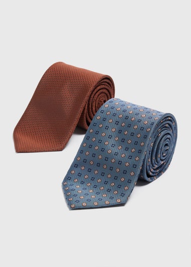 2 Pack Taylor & Wright Blue & Rust Geometric Ties