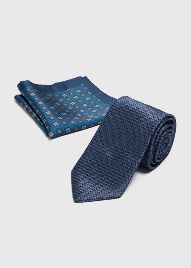 Taylor & Wright Blue Geometric Tie & Pocket Square Set