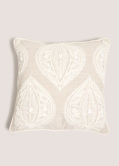 Cream Embellished Leaf Cushion (43cm x 43cm)