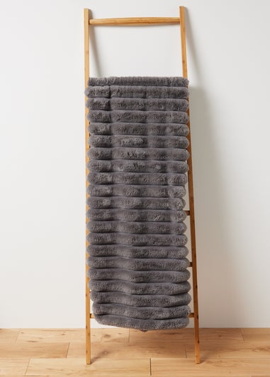 Grey Ribbed Faux Fur Throw