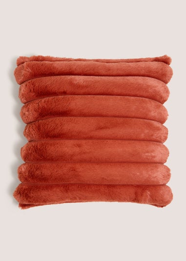 Rust Faux Fur Ribbed Cushion