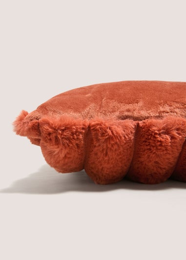 Rust Faux Fur Ribbed Cushion